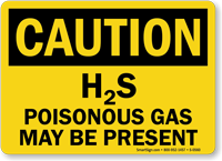 Caution H2S Poisonous Gas Present Sign
