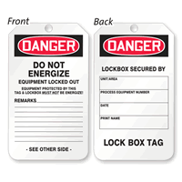 Danger Do Not Energize Lockout Tag