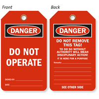 Do Not Operate Tag With Backside Option