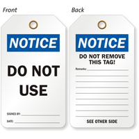 Notice Do Not Use 2 Sided Tag