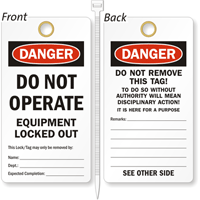 Do Not Operate Equipment Locked Out Lockout Tag