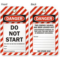 Do Not Start Lockout 2 Sided Danger Tag