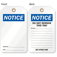 Self Laminating OSHA Notice Blank Two Sided Tags