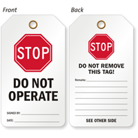 Stop Do Not Operate 2 Sided Tag