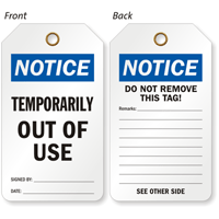 Notice Temporarily Out Of Use Double Sided Tag