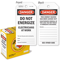 Danger Do Not Energize Lock Out Tag in a Box