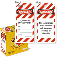 Danger Equipment Locked Out Tag in a Box with Fiber Patch