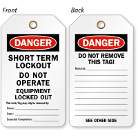 Danger Short Term Lockout Tag