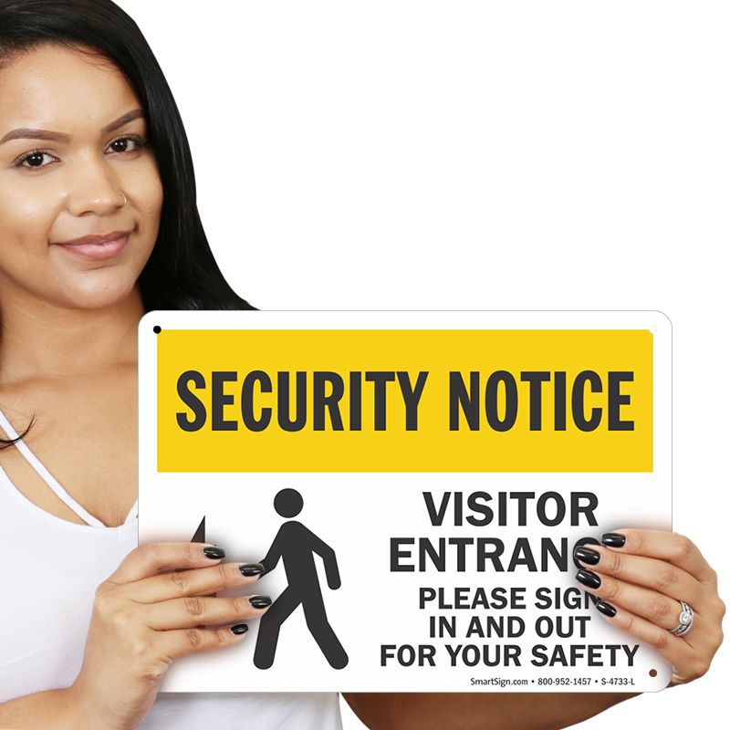 Visitor Entrance Please Sign in and Out Sign with Left Arrow, SKU S4733L