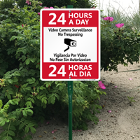 Bilingual 24 Hours A Day Surveillance Sign