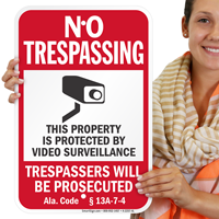 Alabama Trespassers Will Be Prosecuted Sign