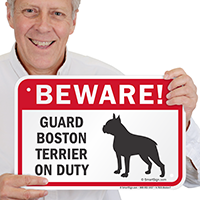 Beware! Guard Boston Terrier On Duty Sign