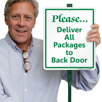 Deliver All Packages To Back Door LawnBoss Sign