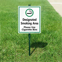 cigarette bin sign Designated Smoking Area Use Cigarette Bins Yard Sign Kit, SKU: K-9485