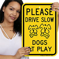 Please Drive Slow Dogs At Play Sign