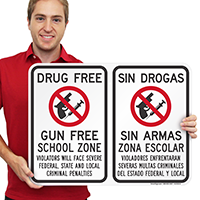 Bilingual Drug Gun Free School Sign