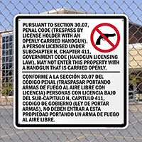 Bilingual Carry Handgun Prohibited Texas Sign (Section 30.07)