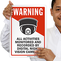 Activities Monitored By Night Vision Cameras Sign