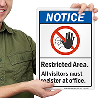 All Visitors Register At Office Sign