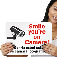 Smile You're On Camera Bilingual CCTV Sign