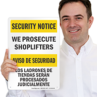 Bilingual We Prosecute Shoplifters Security Notice Sign