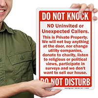 Do Not Knock No Uninvited Unexpected Callers Sign