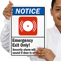 Emergency Exit Security Alarm Sounds Sign