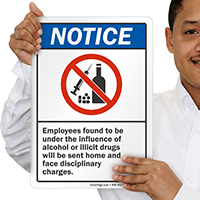 Employees No Alcohol Or Illicit Drugs Sign