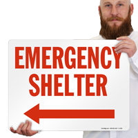 Shelter with Arrow Left Sign