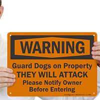 Warning Guard Dogs On Property Sign