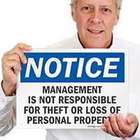 Management Is Not Responsible For Theft Sign