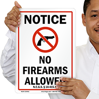 North Carolina Firearms And Weapons Law Sign