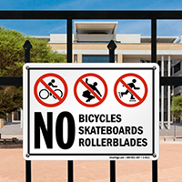 No Bicycles Skateboards Rollerblades Sign