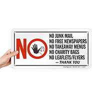 No Junk Mail Free Newspapers Takeaway Menus Sign