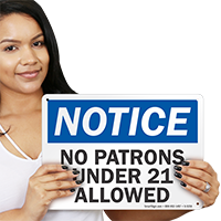No Patrons Under 21 Allowed Sign