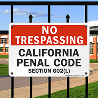 No Trespassing California Panel Code Sign