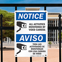 Activities Monitored By Video Camera Bilingual Sign