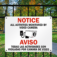 Bilingual Activities Monitored By Video Camera Sign