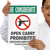 Open Carry Prohibited, Concealed Carry Welcome Sign