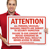 Attention Persons/Vehicles/Baggage/Objects Subject To Security Marsec Sign