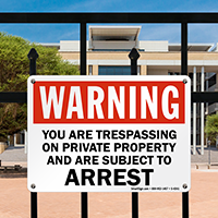 Warning Trespassing Private Property Arrest Sign