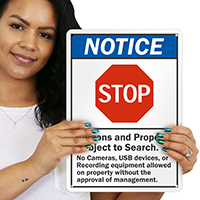 Stop Persons Property Subject To Search Notice Sign