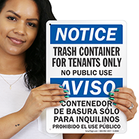 Trash Container For Tenants Only Bilingual Sign