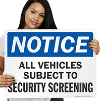 All Vehicles Subject To Security Screening Marsec Sign