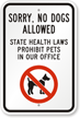 No Dogs Allowed State Health Laws Sign