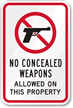 No Concealed Weapons Allowed Sign