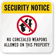 No Concealed Weapons Allowed Sign (with Graphic)
