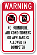 Warning No Furniture Appliances Dumpster Sign