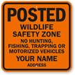 Personalized Posted Wildlife Safety Zone No Fishing Sign