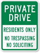 Residents Only No Trespassing, No Soliciting Sign